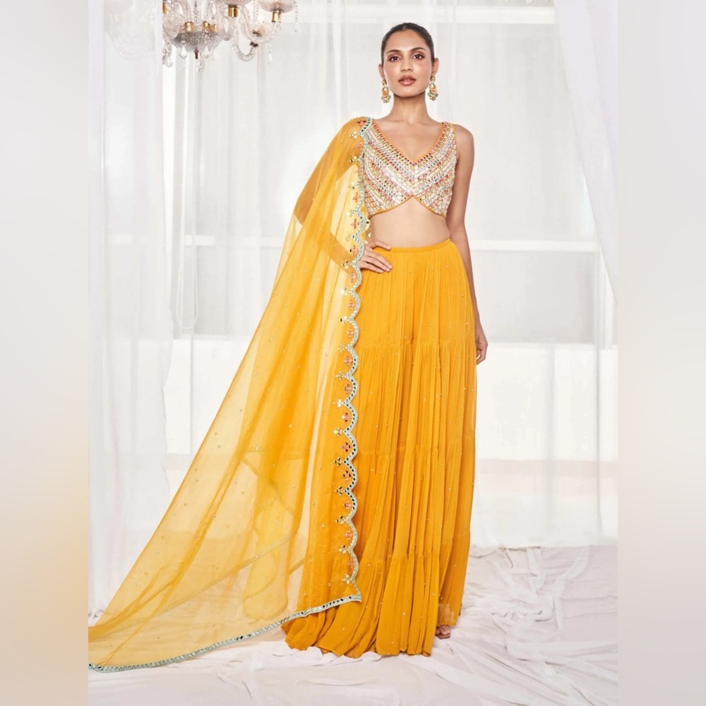Disha Muchhala Mustard embroidered sharara set Size S